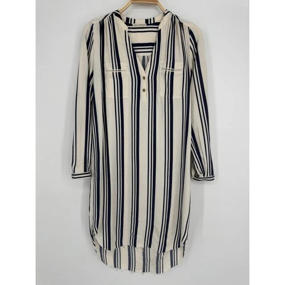 Ulla Johnson Striped Silk Blend Tunic Dress Size 2 Ivory Navy Boho Minimalist - Picture 3 of 12